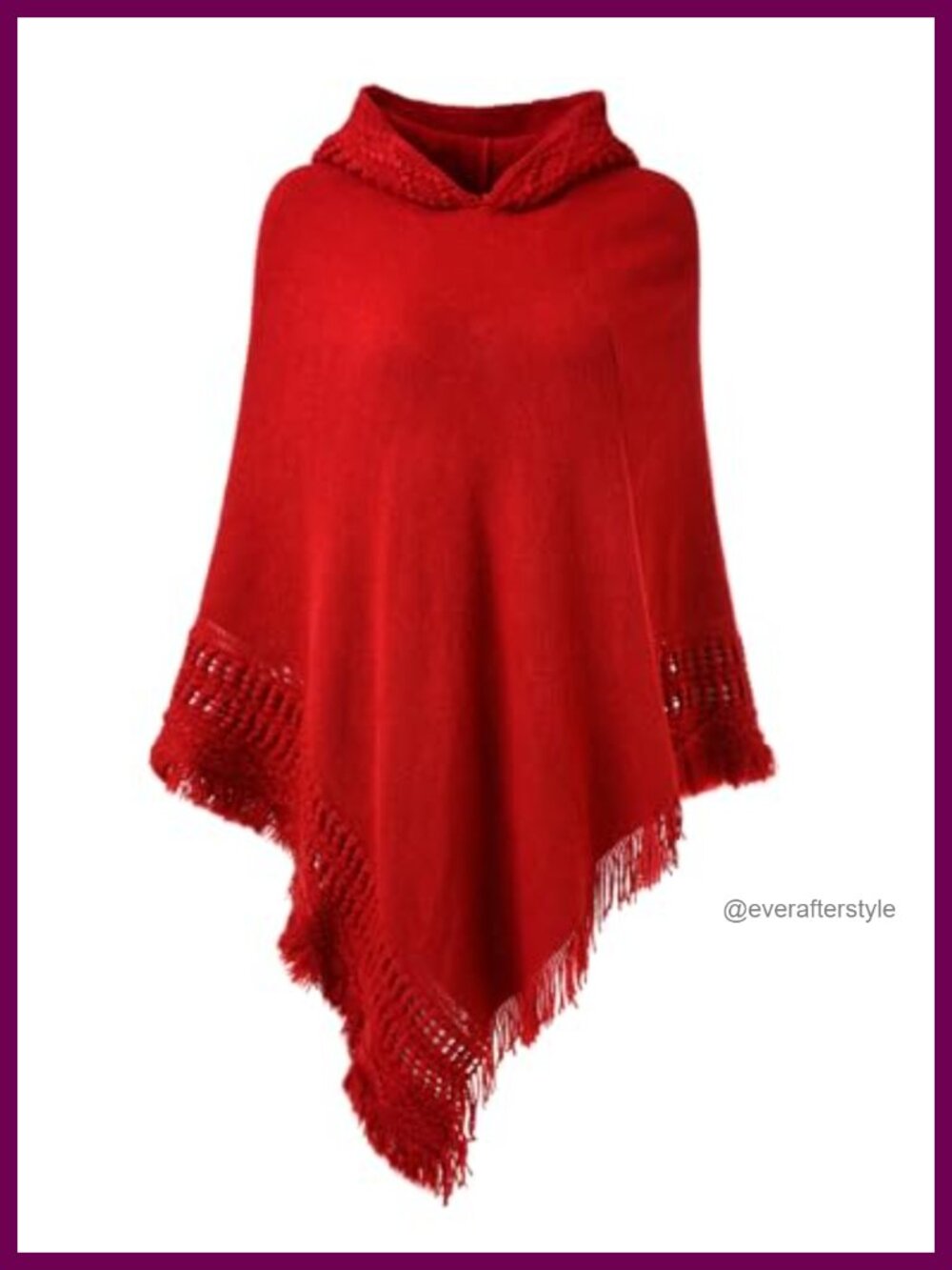 Oversized Hooded Knit Poncho with Fringe Cape Sleeve